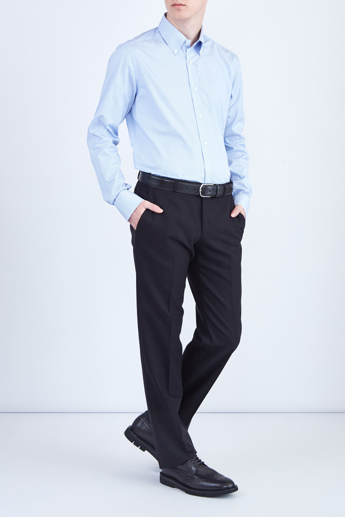 Базовая рубашка в полоску из поплина с кручением нити 100/2 XACUS, цвет голубой, размер 50;54;52 Базовая рубашка в полоску из поплина с кручением нити 100/2 - фото 2